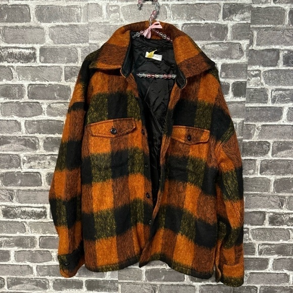 ANINE BING Samone Plaid Trucker Jacket Orange black wool button front coat - Picture 2 of 13